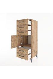 Hyperion Dolap Tek Raflı 5 Çekmeceli Tek Kapaklı 44x44x134 Çam-Çam