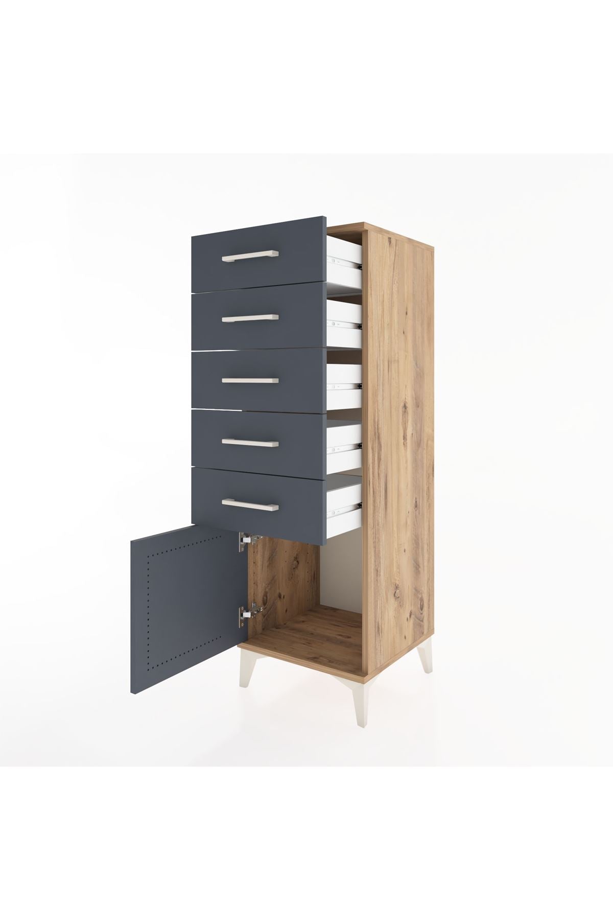 Hyperion Dolap 5 Çekmeceli Tek Kapaklı 44x44x134 Çam-Antrasit