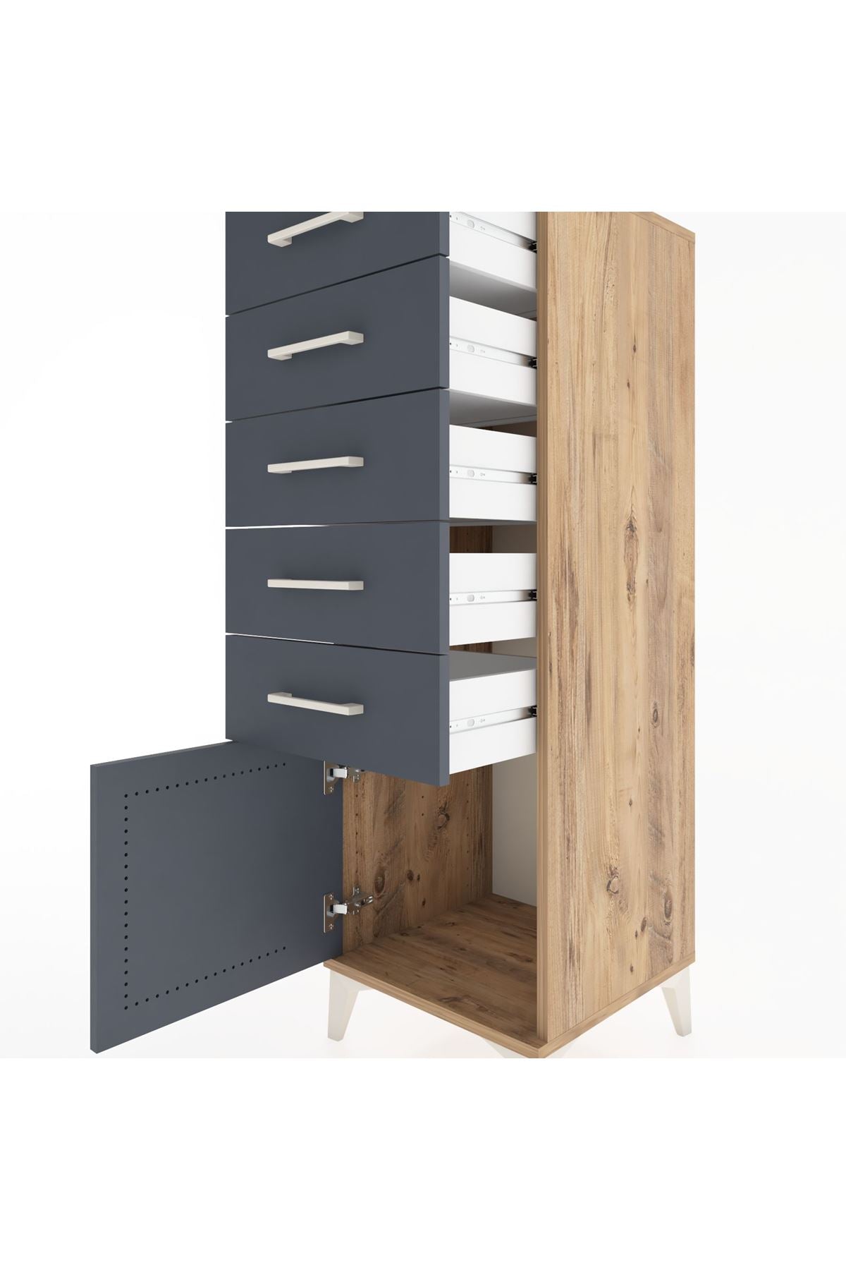 Hyperion Dolap 5 Çekmeceli Tek Kapaklı 44x44x134 Çam-Antrasit