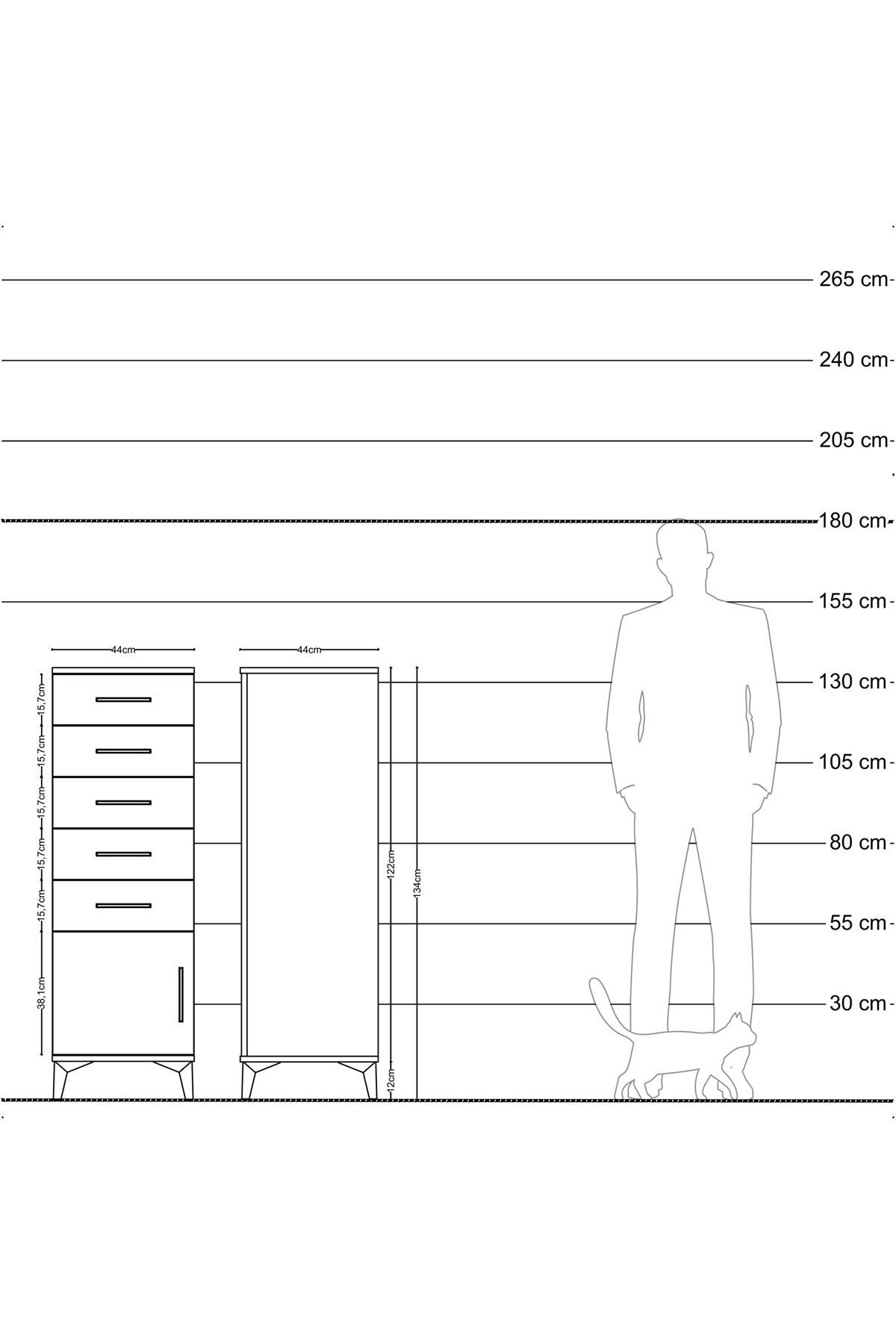 Hyperion Dolap 5 Çekmeceli Tek Kapaklı 44x44x134 Çam-Antrasit