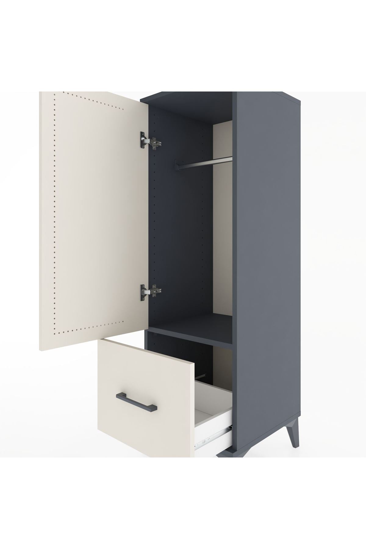 Hyperion Dolap Tek Raflı Tek Çekmeceli Tek Askılı 44x44x134 Antrasit-Aytaşı
