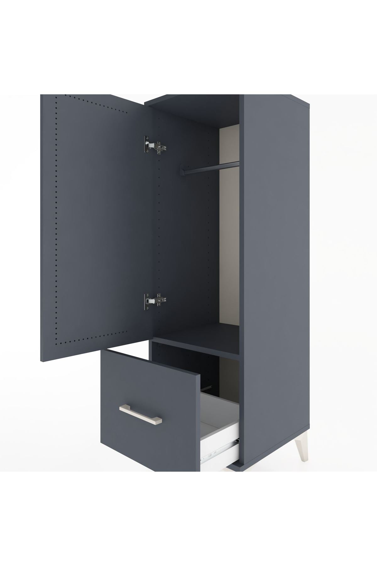 Hyperion Dolap Tek Raflı Tek Çekmeceli Tek Askılı 44x44x134 Antrasit-Antrasit