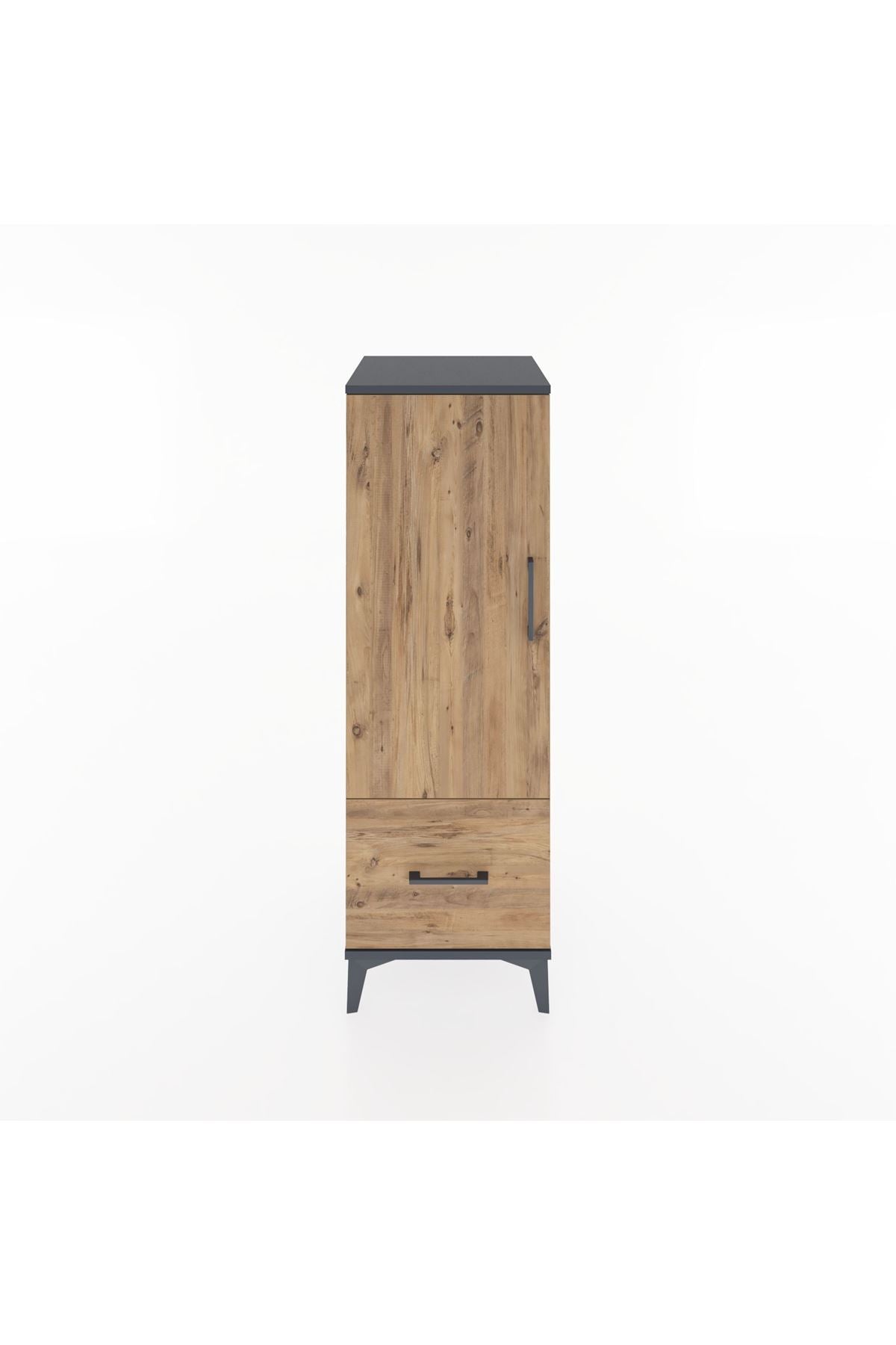 Hyperion Dolap Tek Raflı Tek Çekmeceli Tek Askılı 44x44x134 Antrasit-Çam
