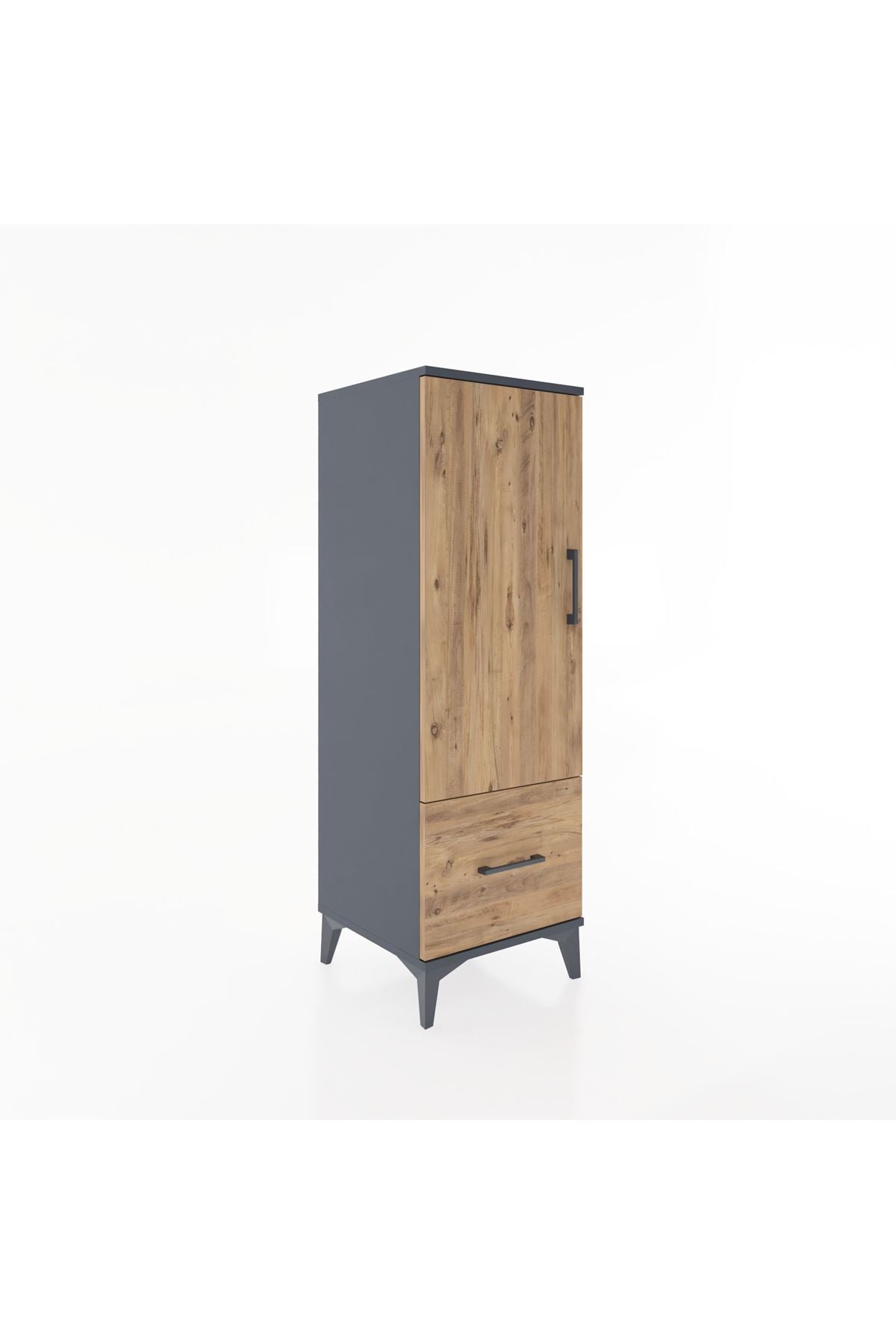 Hyperion Dolap Tek Raflı Tek Çekmeceli Tek Askılı 44x44x134 Antrasit-Çam
