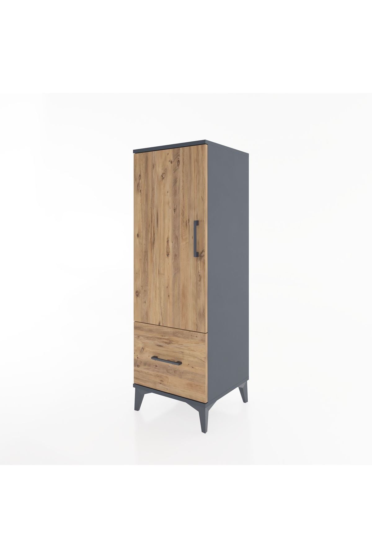 Hyperion Dolap Tek Raflı Tek Çekmeceli Tek Askılı 44x44x134 Antrasit-Çam