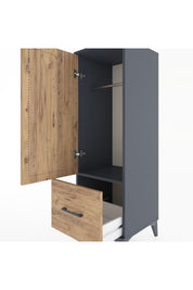 Hyperion Dolap Tek Raflı Tek Çekmeceli Tek Askılı 44x44x134 Antrasit-Çam