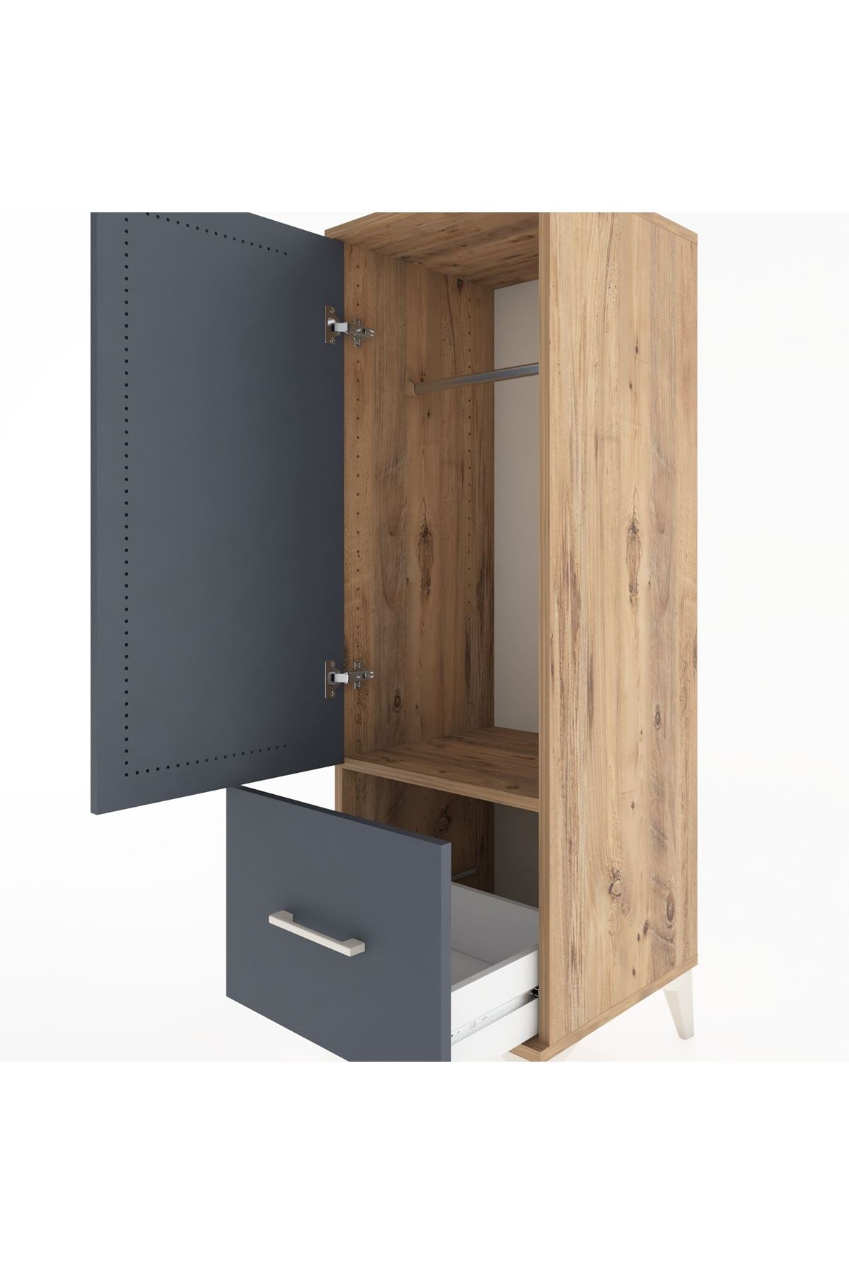 Hyperion Dolap Tek Raflı Tek Çekmeceli Tek Askılı 44x44x134 Çam-Antrasit