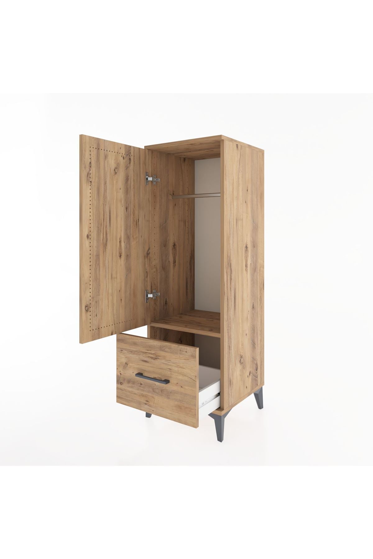 Hyperion Dolap Tek Raflı Tek Çekmeceli Tek Askılı 44x44x134 Çam-Çam