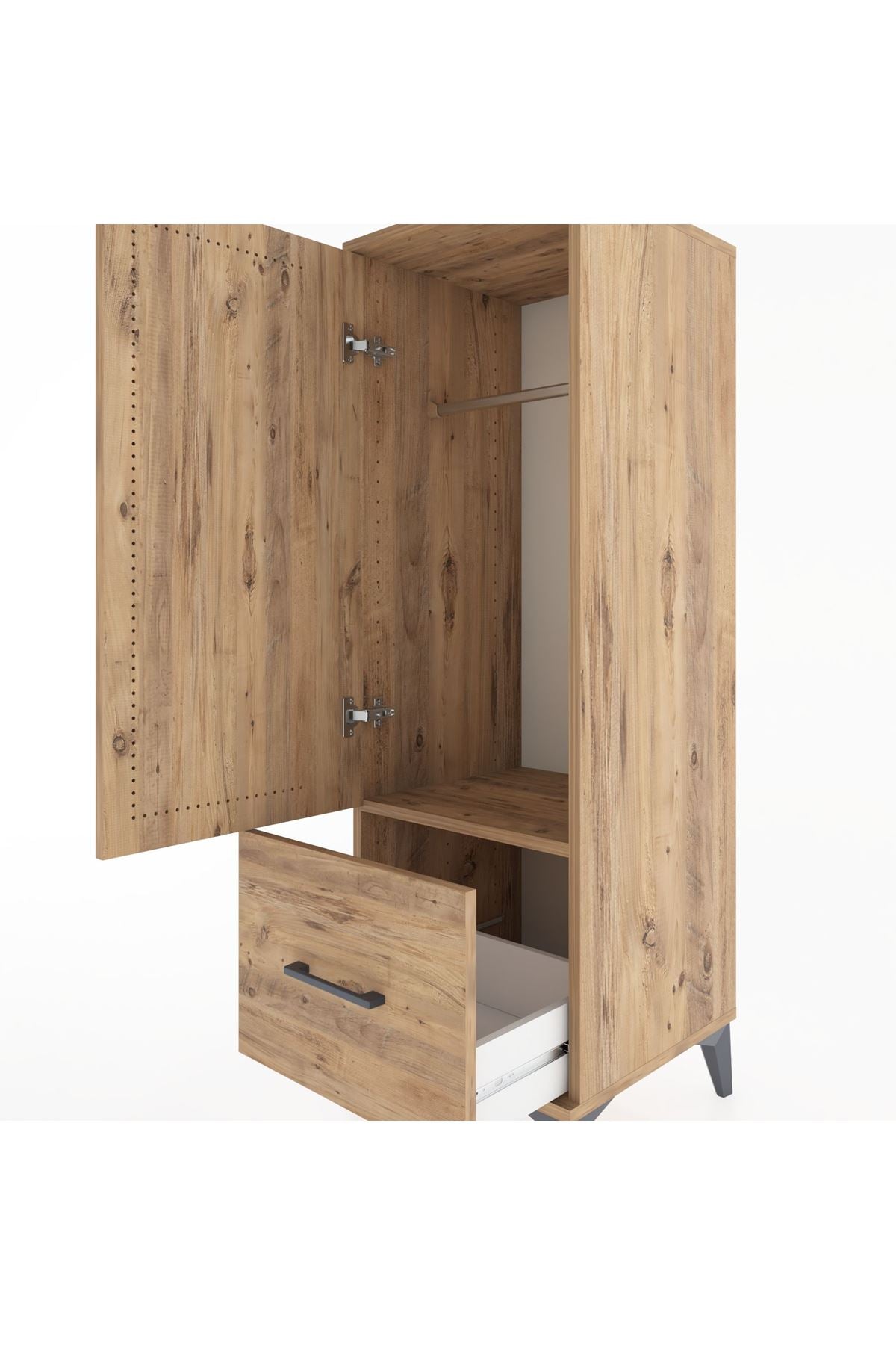 Hyperion Dolap Tek Raflı Tek Çekmeceli Tek Askılı 44x44x134 Çam-Çam