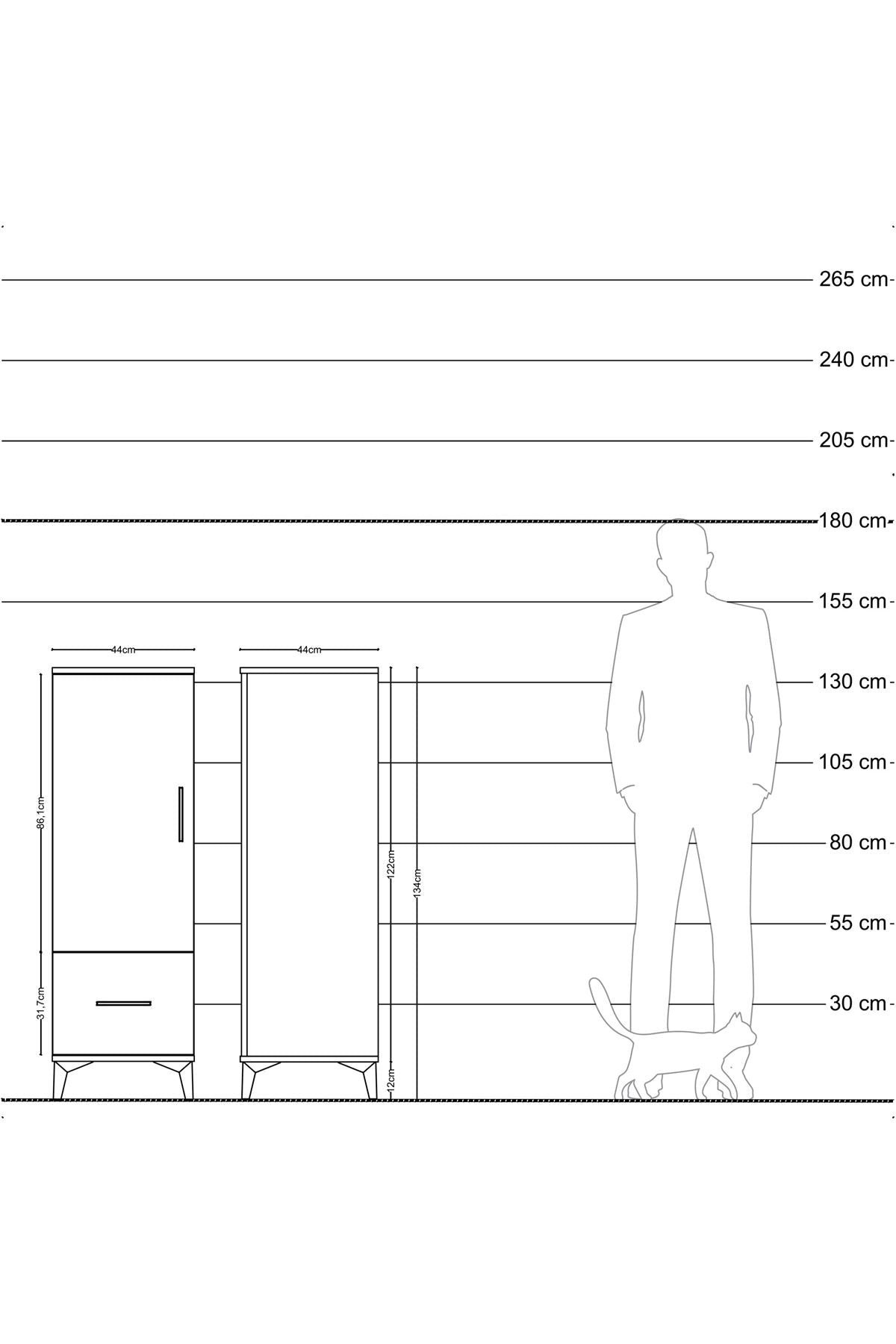 Hyperion Dolap Tek Raflı Tek Çekmeceli Tek Askılı 44x44x134 Çam-Çam