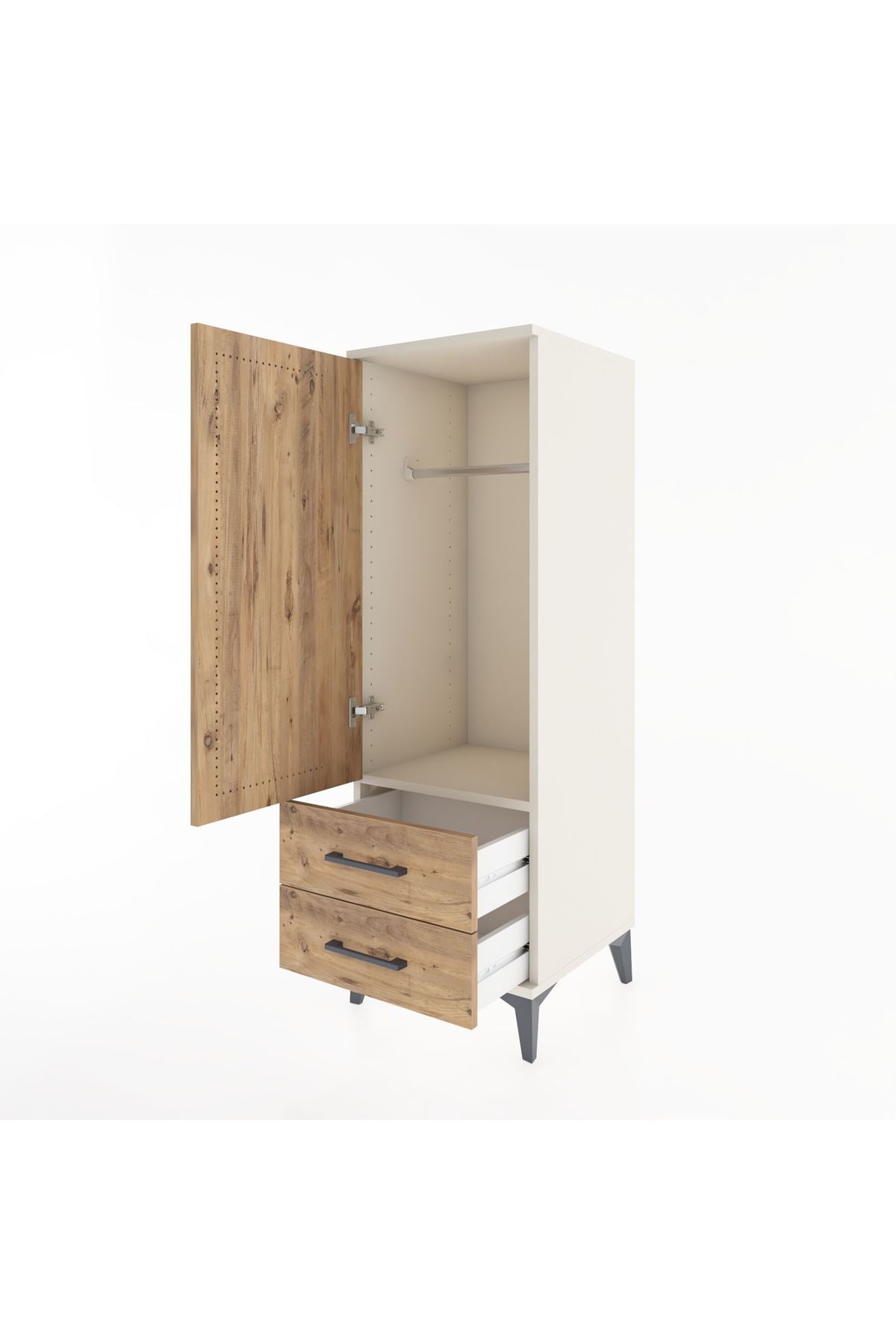 Hyperion Dolap Tek Raflı 2 Çekmeceli Tek Askılı 44x44x134 - S49M071V3B