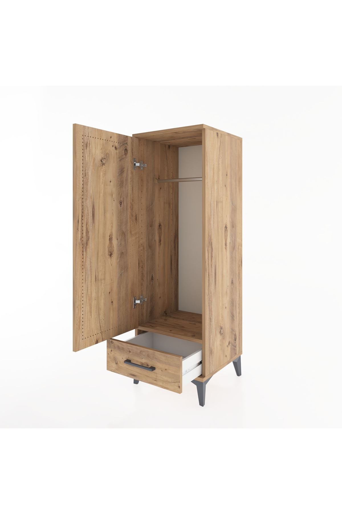 Hyperion Dolap Tek Raflı Tek Çekmeceli Tek Askılı 44x44x134 Çam-Çam
