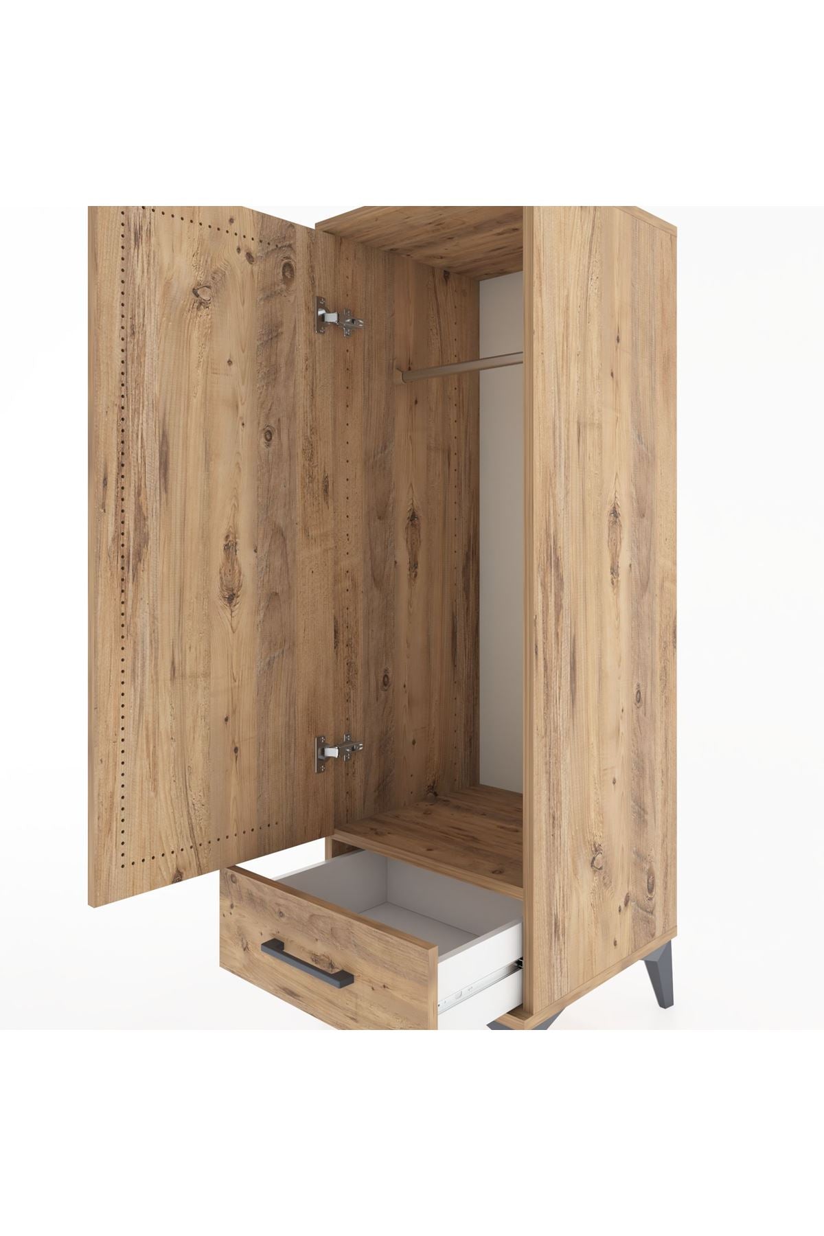 Hyperion Dolap Tek Raflı Tek Çekmeceli Tek Askılı 44x44x134 Çam-Çam
