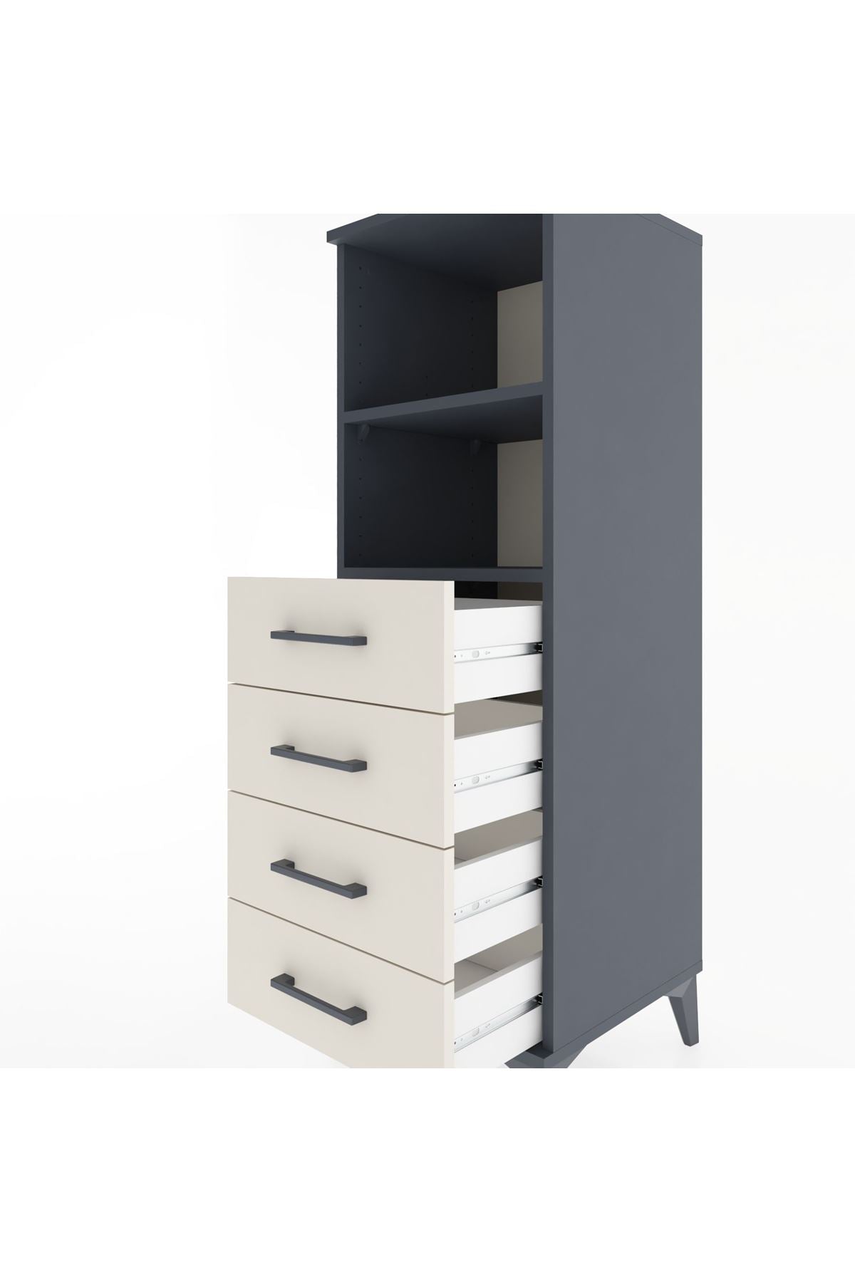 Hyperion Dolap 2 Raflı 4 Çekmeceli 44x44x134 Antrasit-Aytaşı