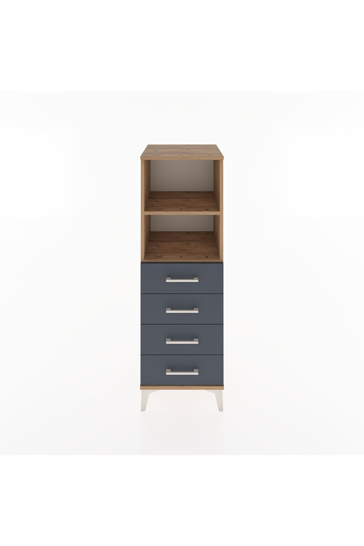 Hyperion Dolap 2 Raflı 4 Çekmeceli 44x44x134 Çam-Antrasit