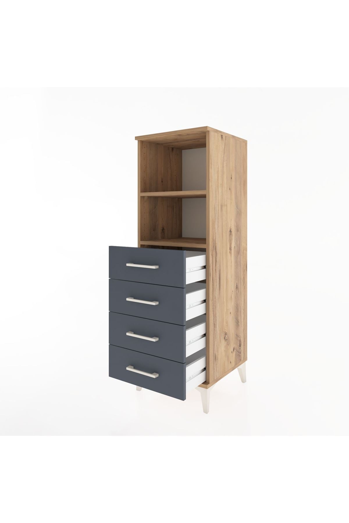 Hyperion Dolap 2 Raflı 4 Çekmeceli 44x44x134 Çam-Antrasit