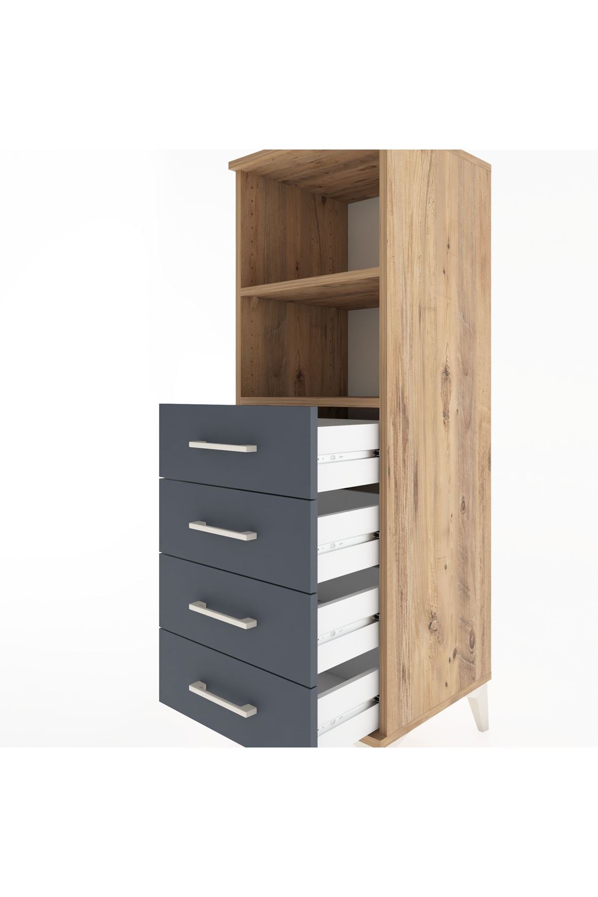 Hyperion Dolap 2 Raflı 4 Çekmeceli 44x44x134 Çam-Antrasit