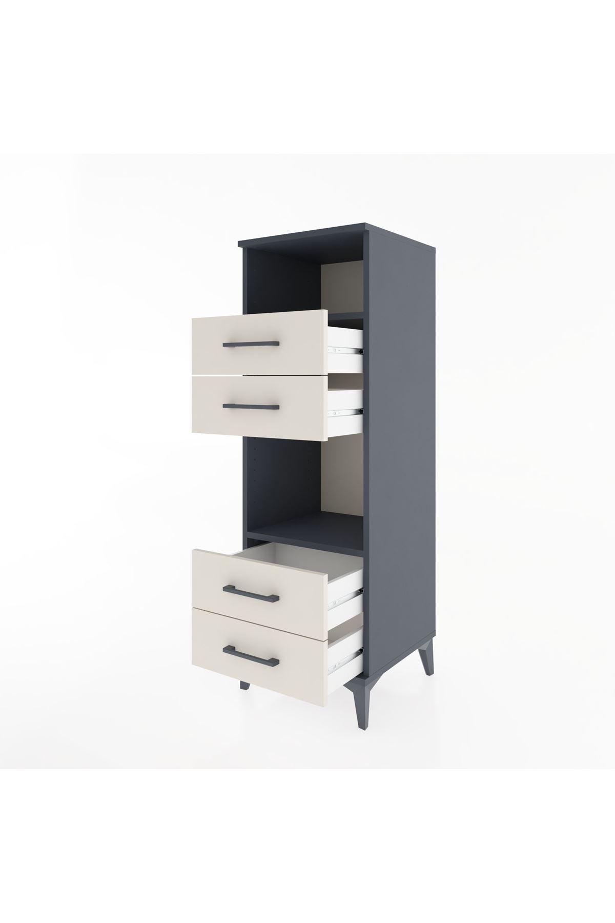 Hyperion Dolap 2 Raflı 4 Çekmeceli 44x44x134 Antrasit-Aytaşı