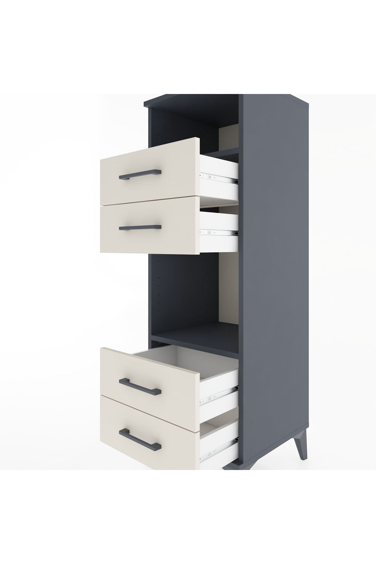 Hyperion Dolap 2 Raflı 4 Çekmeceli 44x44x134 Antrasit-Aytaşı