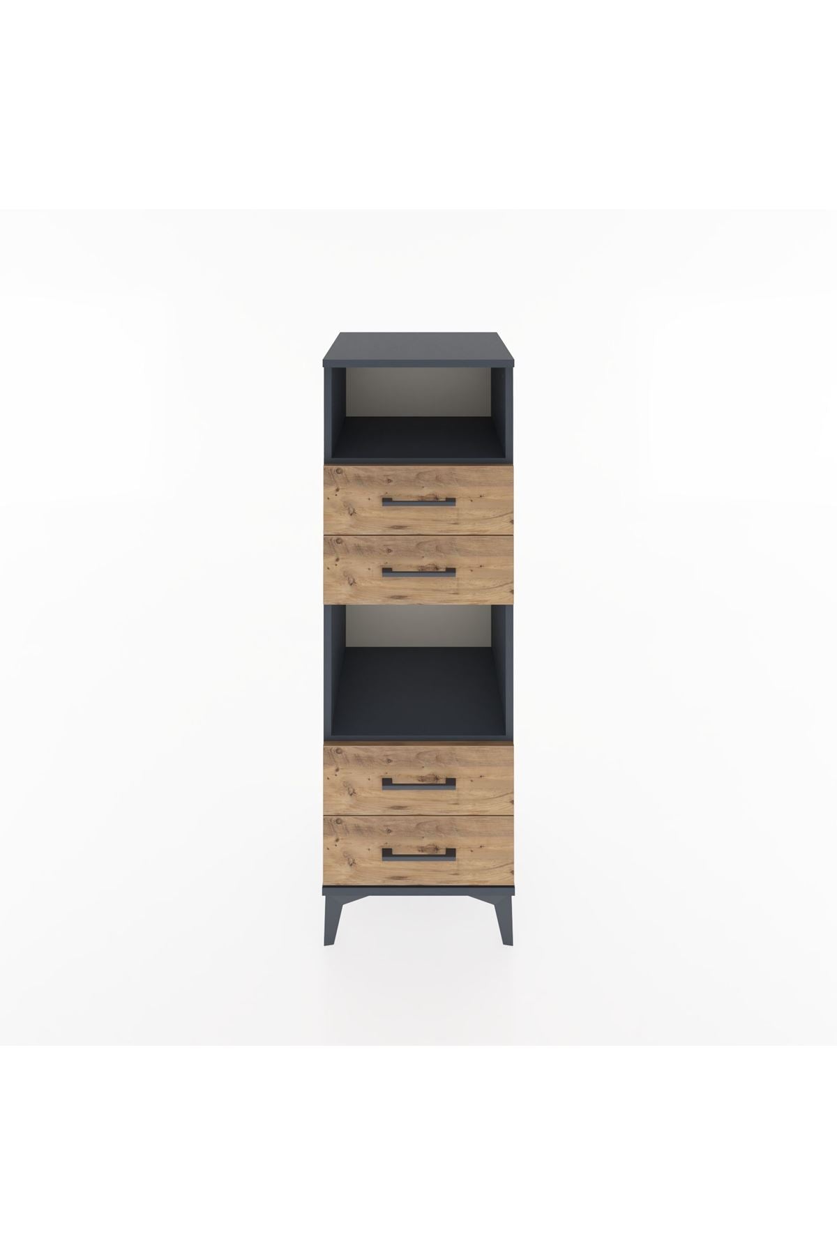 Hyperion Dolap 2 Raflı 4 Çekmeceli 44x44x134 Antrasit-Çam