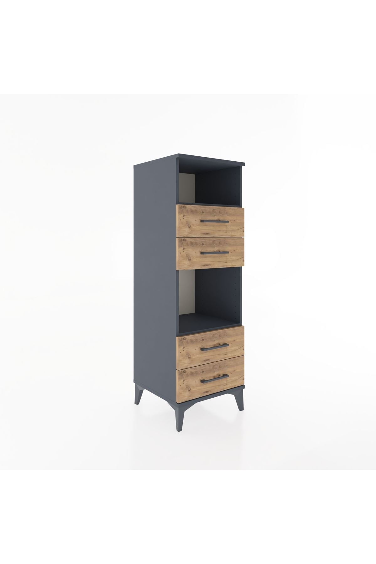 Hyperion Dolap 2 Raflı 4 Çekmeceli 44x44x134 Antrasit-Çam