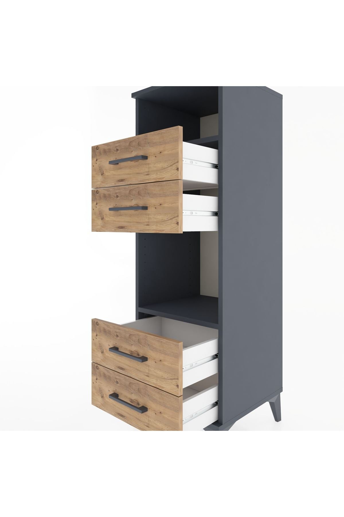 Hyperion Dolap 2 Raflı 4 Çekmeceli 44x44x134 Antrasit-Çam