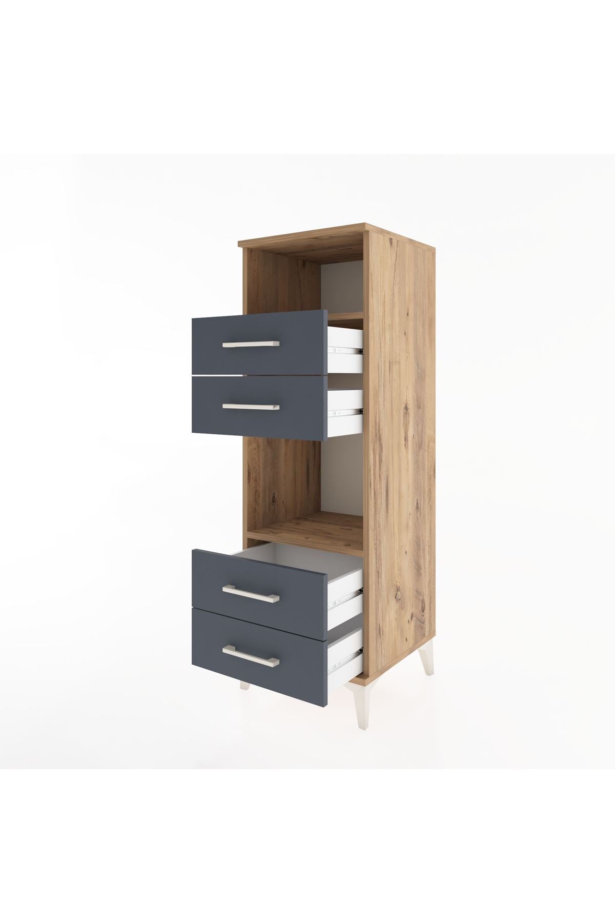 Hyperion Dolap 2 Raflı 4 Çekmeceli 44x44x134 Çam-Antrasit