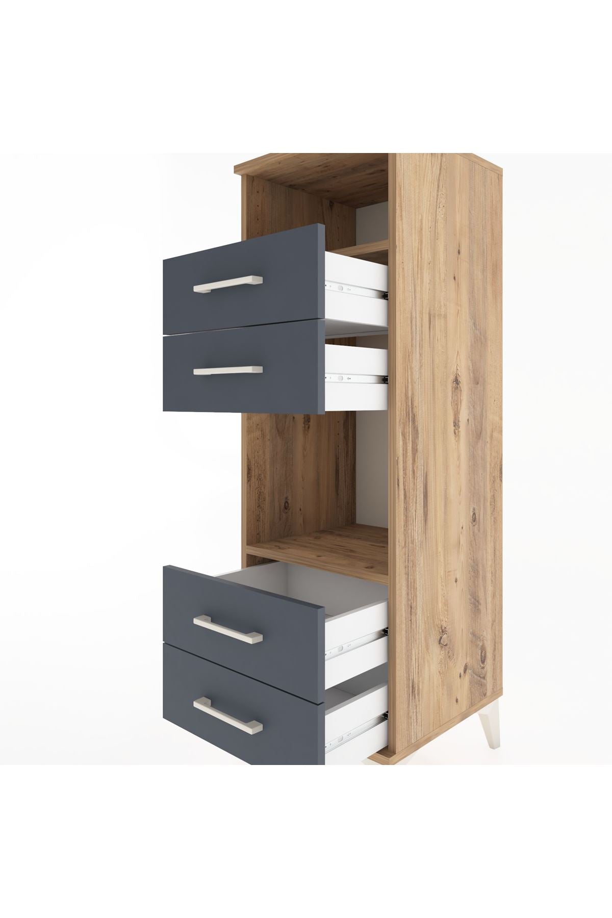 Hyperion Dolap 2 Raflı 4 Çekmeceli 44x44x134 Çam-Antrasit