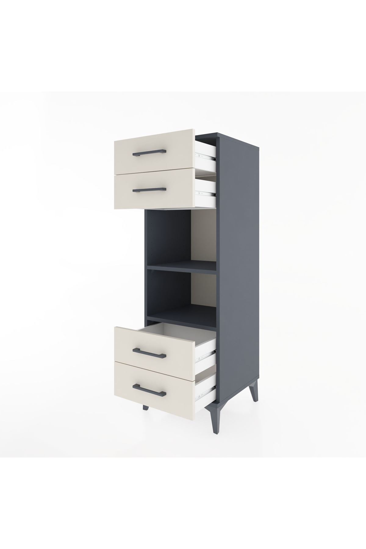 Hyperion Dolap 2 Raflı 4 Çekmeceli 44x44x134 Antrasit-Aytaşı