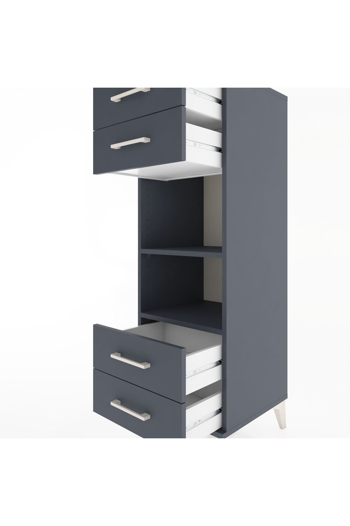 Hyperion Dolap 2 Raflı 4 Çekmeceli 44x44x134 Antrasit-Antrasit