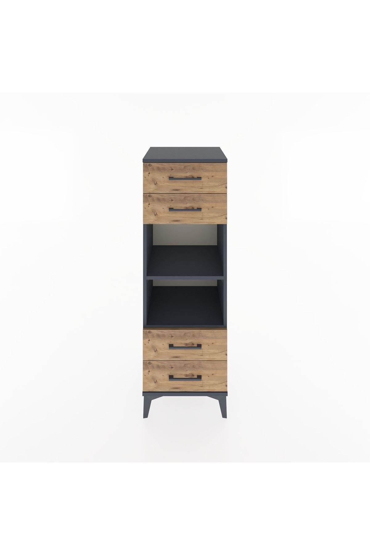 Hyperion Dolap 2 Raflı 4 Çekmeceli 44x44x134 Antrasit-Çam