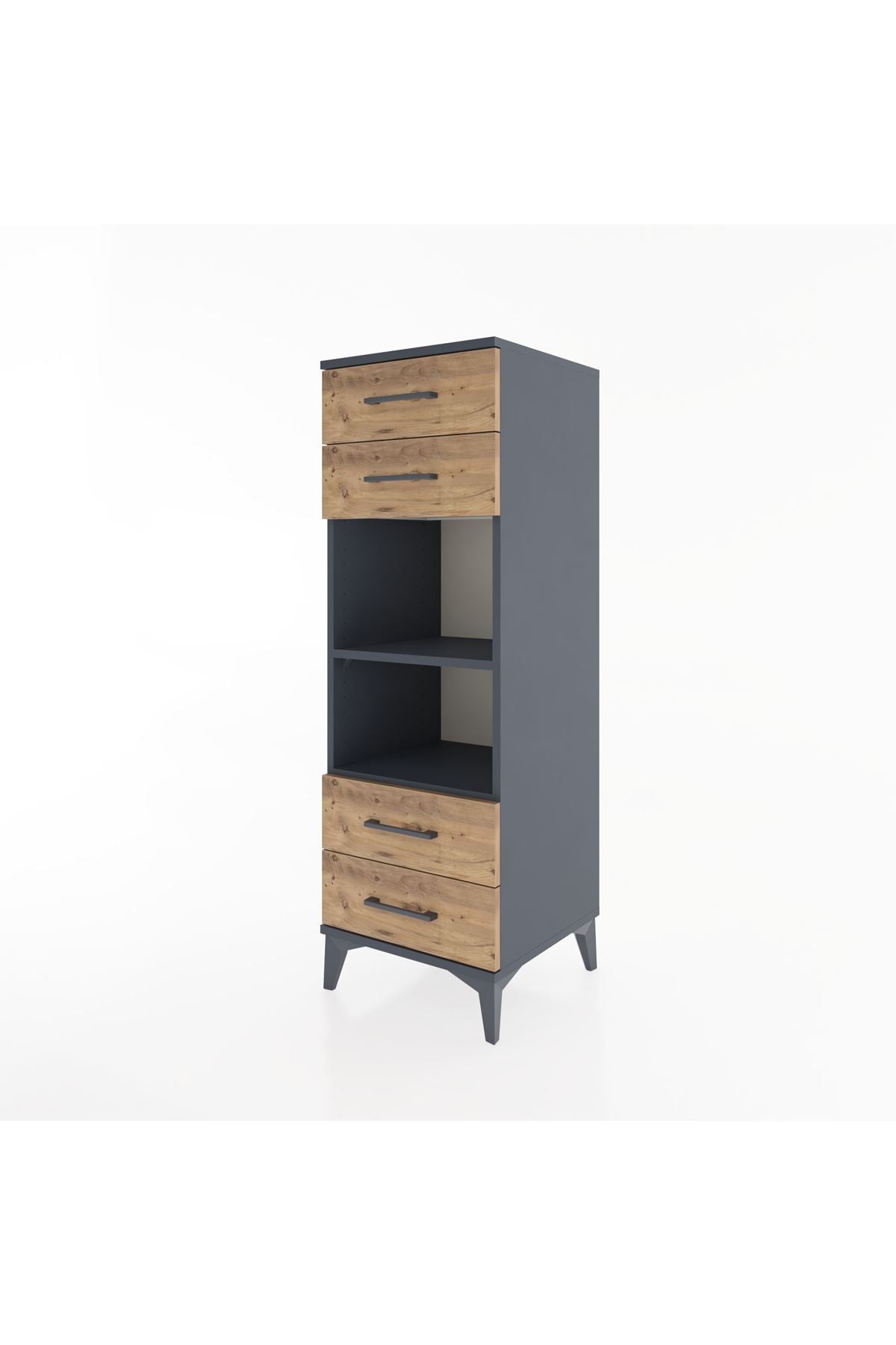 Hyperion Dolap 2 Raflı 4 Çekmeceli 44x44x134 Antrasit-Çam