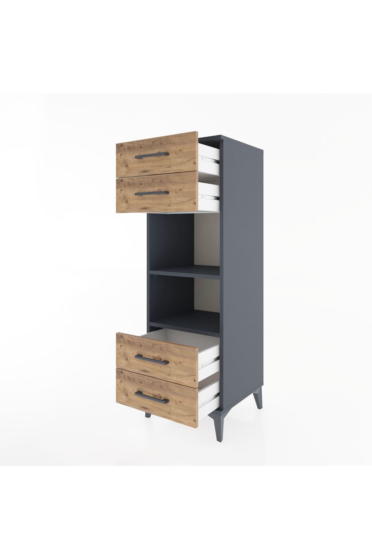 Hyperion Dolap 2 Raflı 4 Çekmeceli 44x44x134 Antrasit-Çam