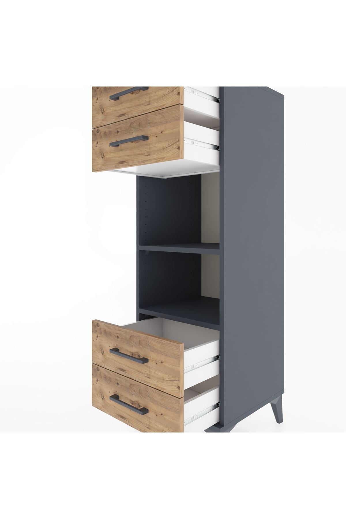 Hyperion Dolap 2 Raflı 4 Çekmeceli 44x44x134 Antrasit-Çam