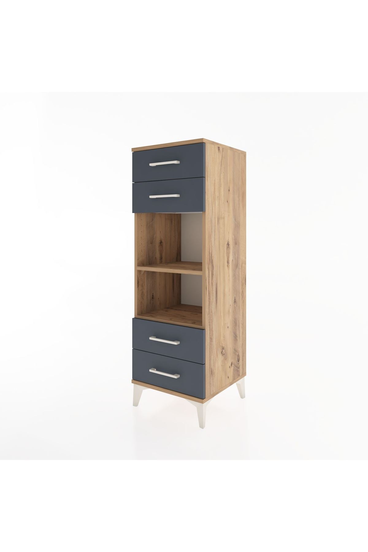 Hyperion Dolap 2 Raflı 4 Çekmeceli 44x44x134 Çam-Antrasit