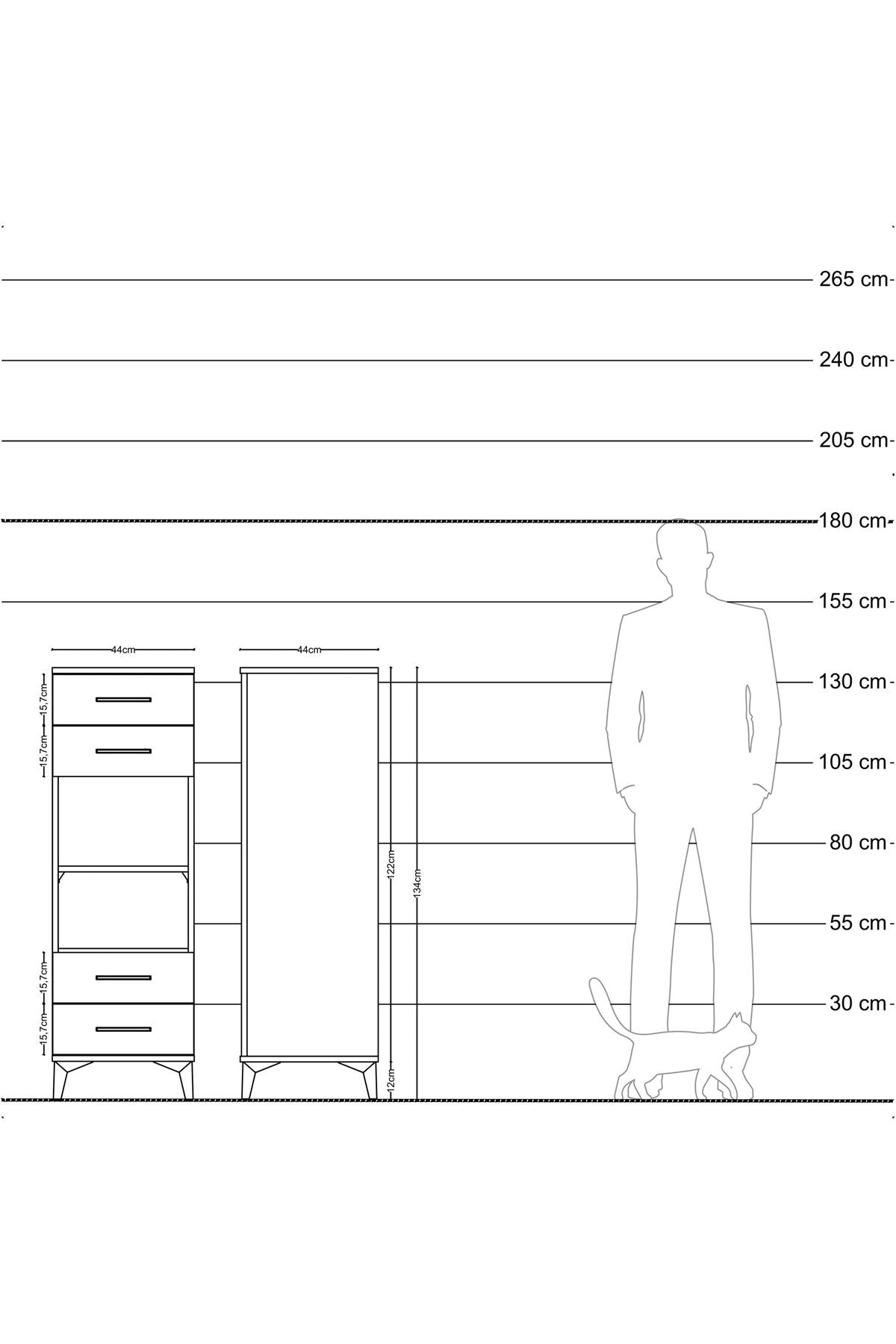 Hyperion Dolap 2 Raflı 4 Çekmeceli 44x44x134 Çam-Antrasit