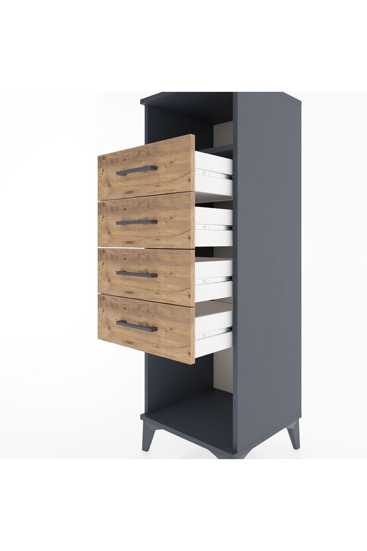 Hyperion Dolap Tek Raflı 4 Çekmeceli 44x44x134 Antrasit-Çam