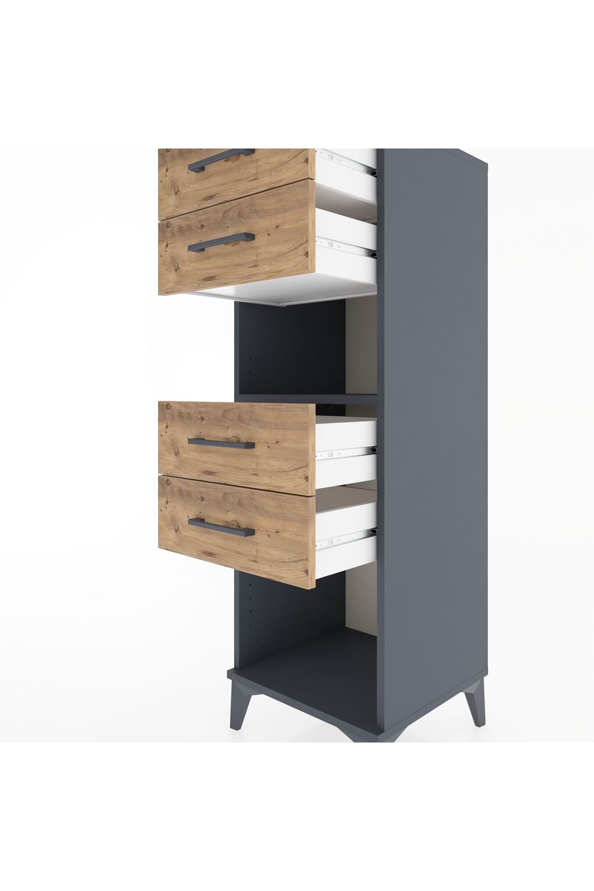 Hyperion Dolap Tek Raflı 4 Çekmeceli 44x44x134 Antrasit-Çam