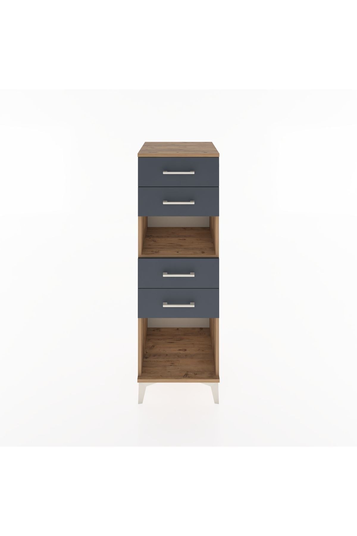 Hyperion Dolap Tek Raflı 4 Çekmeceli 44x44x134 Çam-Antrasit