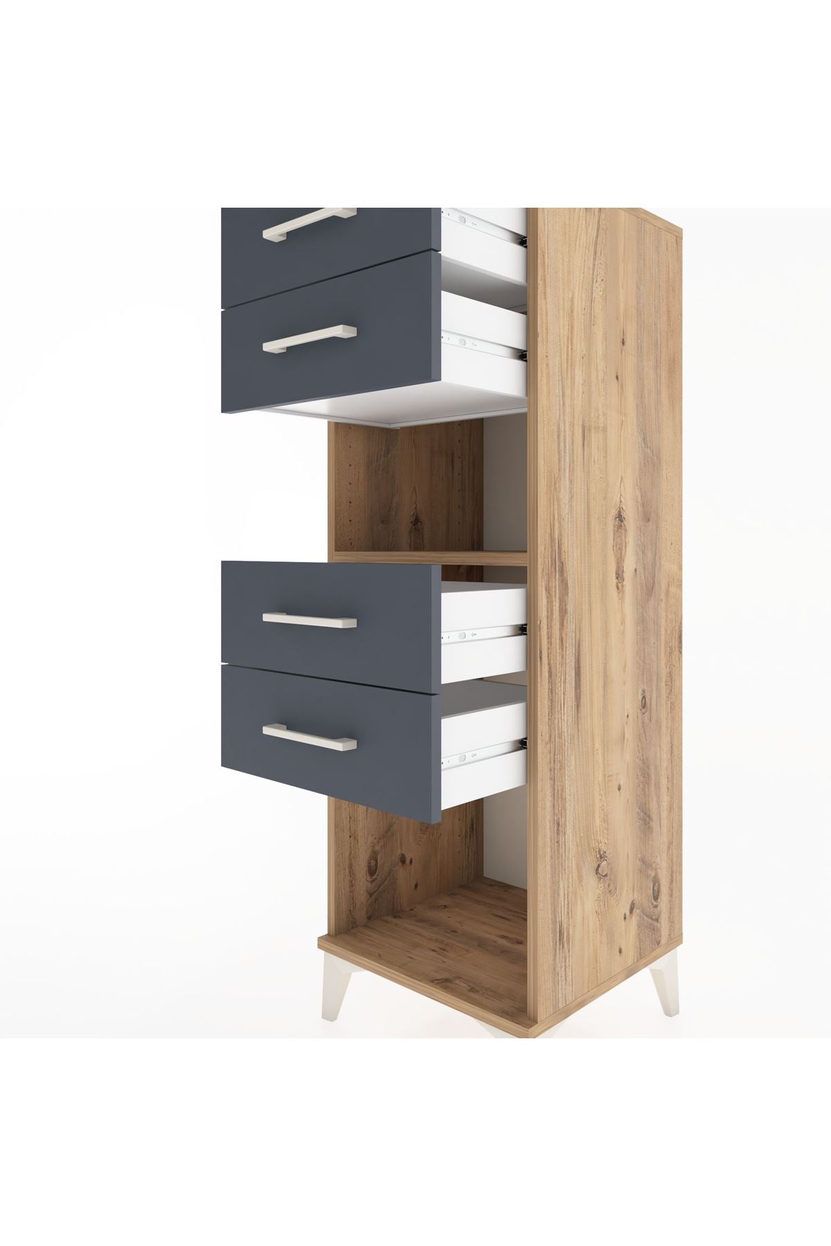 Hyperion Dolap Tek Raflı 4 Çekmeceli 44x44x134 Çam-Antrasit