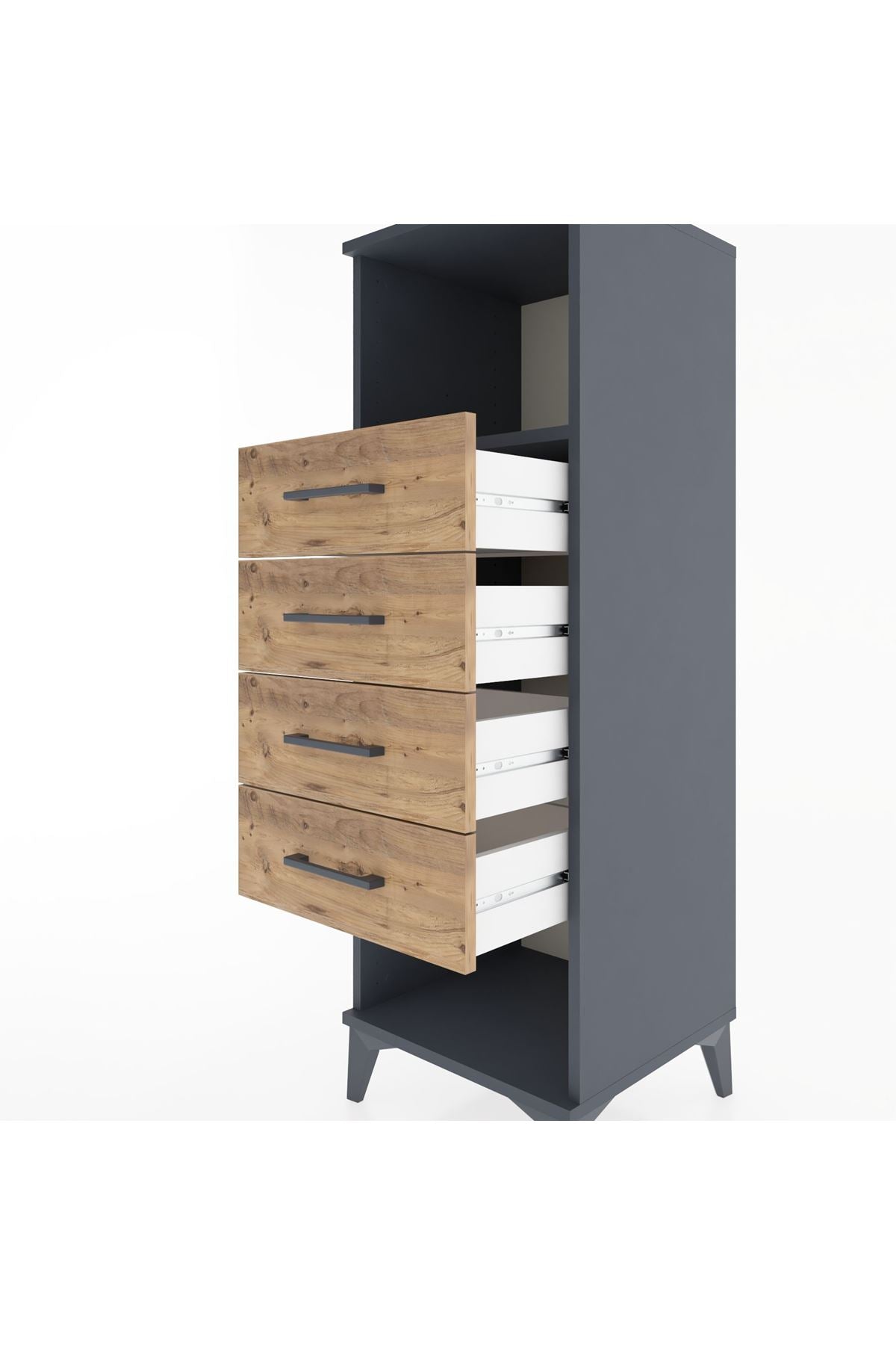 Hyperion Dolap Tek Raflı 4 Çekmeceli 44x44x134 Antrasit-Çam