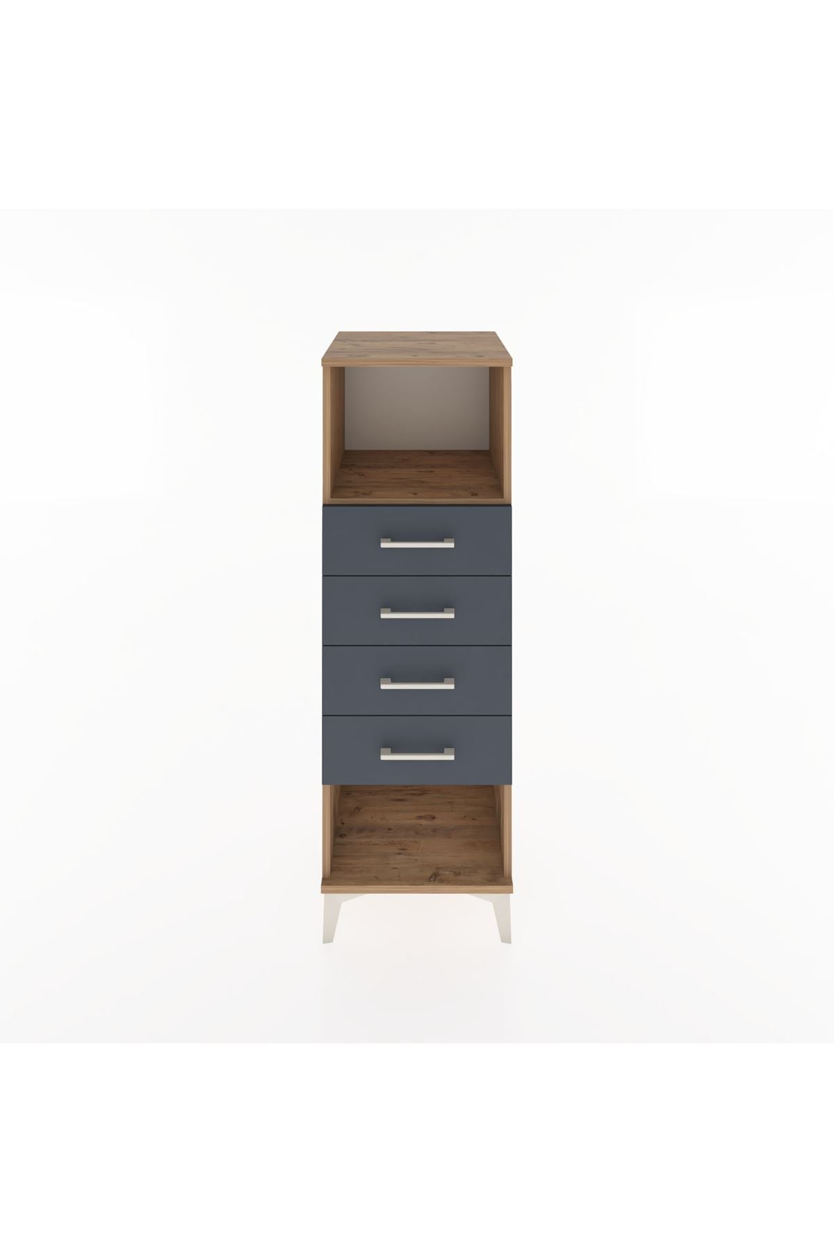 Hyperion Dolap Tek Raflı 4 Çekmeceli 44x44x134 Çam-Antrasit