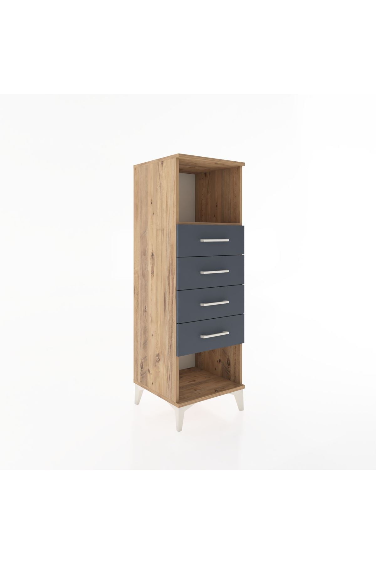 Hyperion Dolap Tek Raflı 4 Çekmeceli 44x44x134 Çam-Antrasit