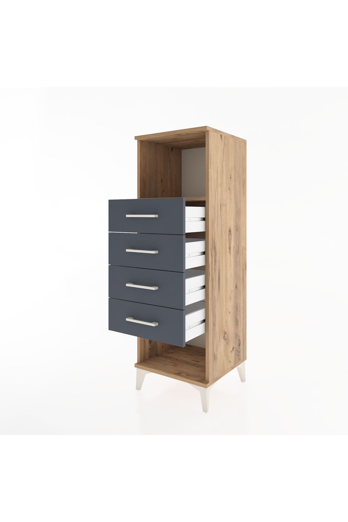 Hyperion Dolap Tek Raflı 4 Çekmeceli 44x44x134 Çam-Antrasit