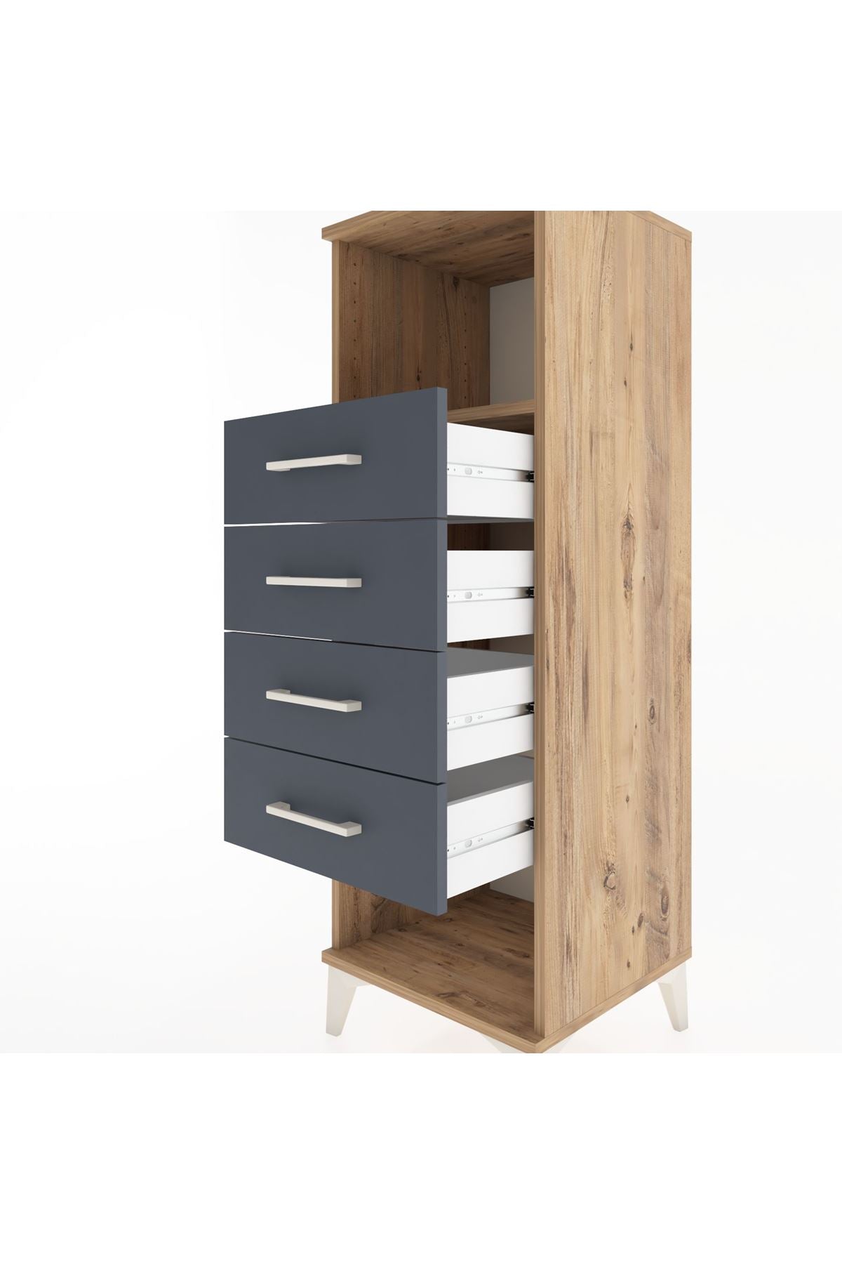 Hyperion Dolap Tek Raflı 4 Çekmeceli 44x44x134 Çam-Antrasit