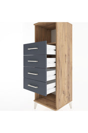 Hyperion Dolap Tek Raflı 4 Çekmeceli 44x44x134 Çam-Antrasit