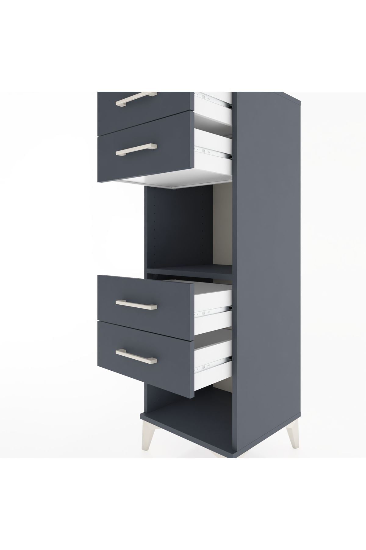 Hyperion Dolap Tek Raflı 4 Çekmeceli 44x44x134 Antrasit-Antrasit