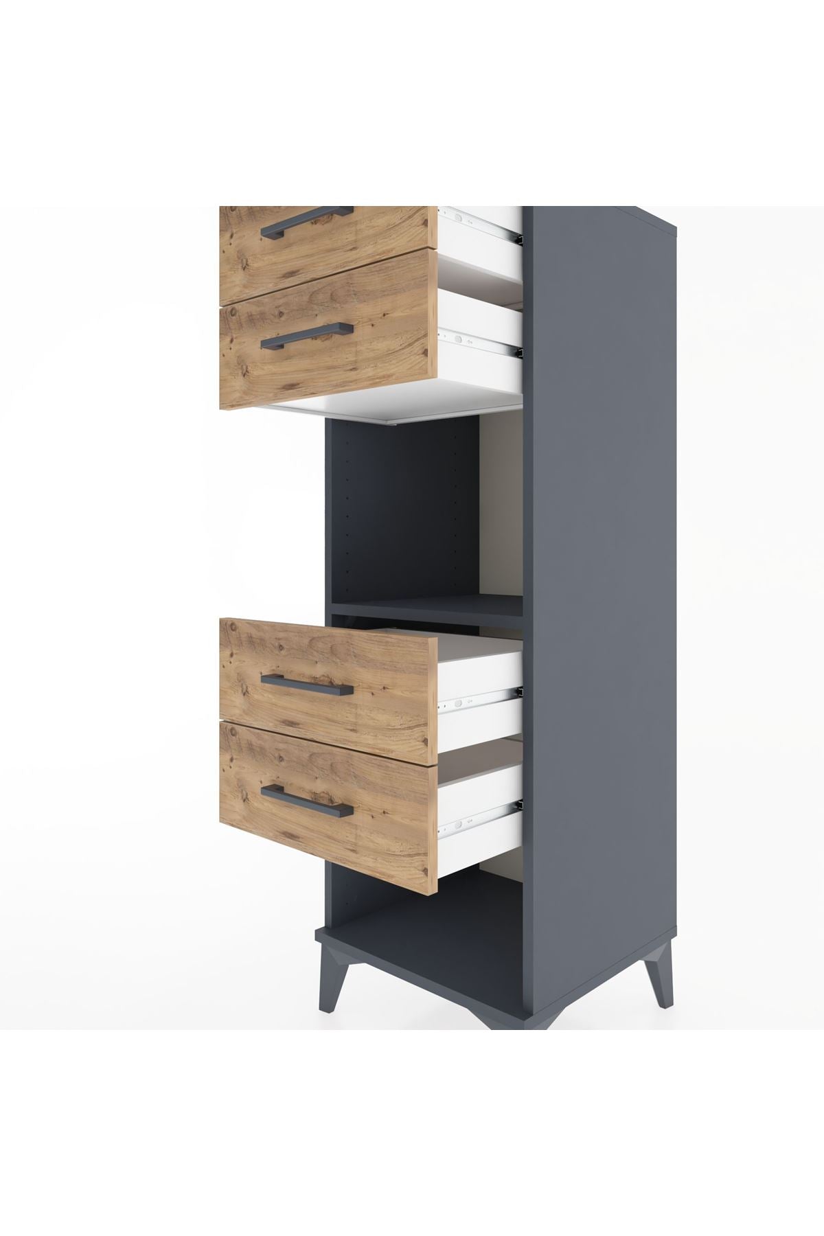 Hyperion Dolap Tek Raflı 4 Çekmeceli 44x44x134 Antrasit-Çam