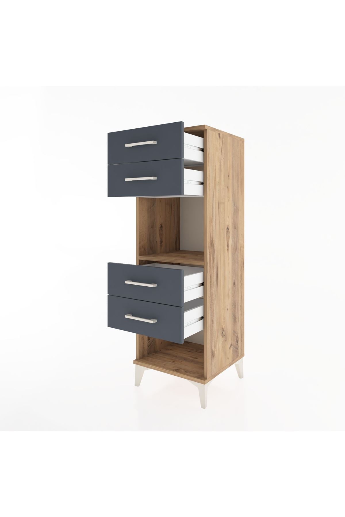 Hyperion Dolap Tek Raflı 4 Çekmeceli 44x44x134 Çam-Antrasit