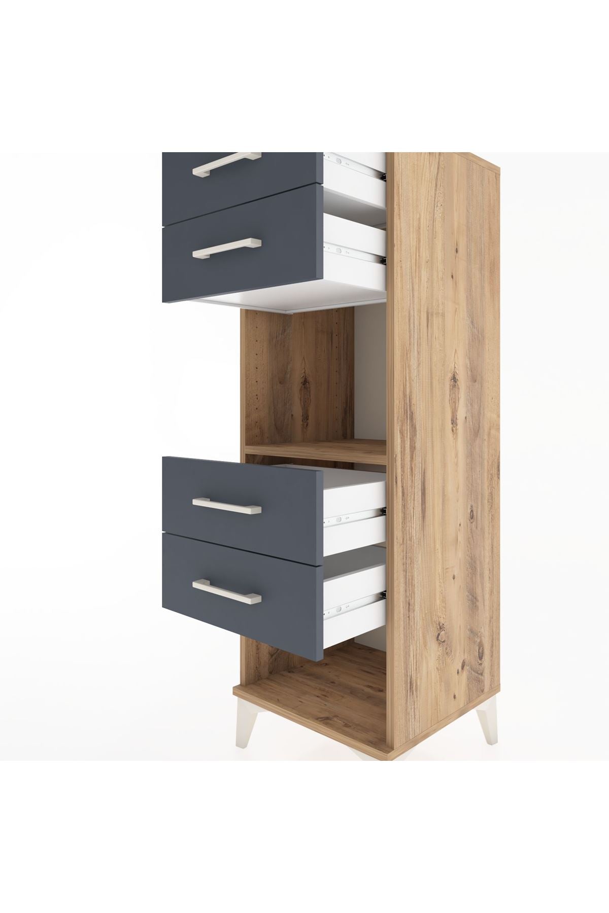 Hyperion Dolap Tek Raflı 4 Çekmeceli 44x44x134 Çam-Antrasit